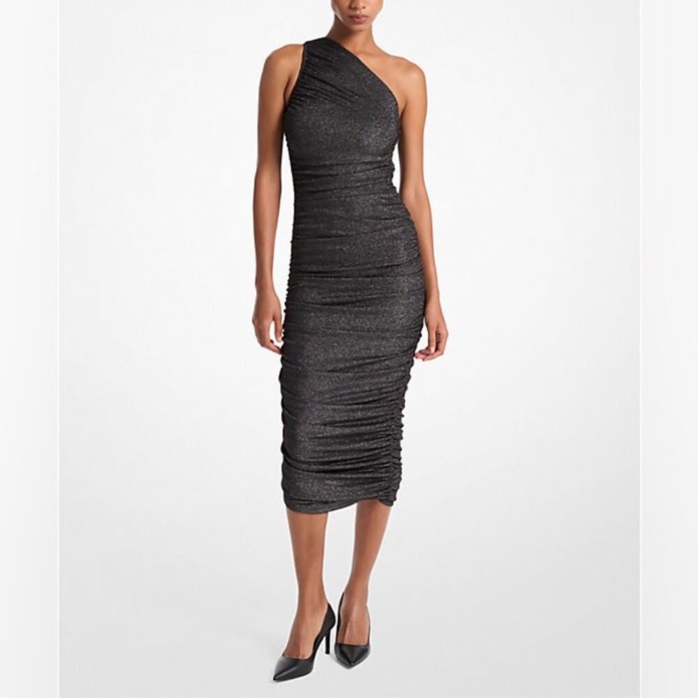 MICHAEL MICHAEL KORS Metallic Nylon Blend One-Shoulder Dress Women’s Sz M